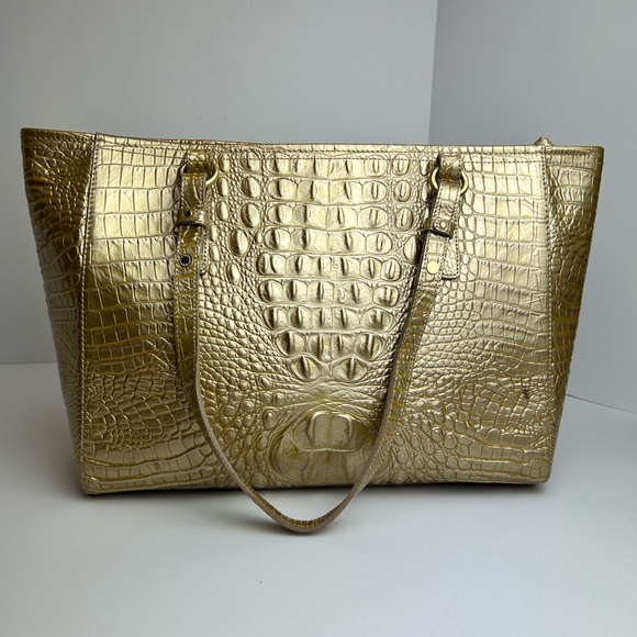 Brahmin Gold Embossed Crocodile Large Leather Bag Small Keychain Wallet Dust Bag - Picture 10 of 15